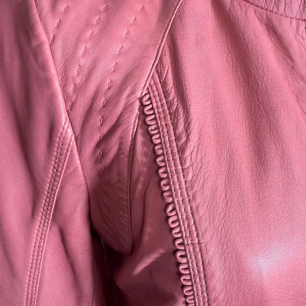 Overland Azura Washed Rose 100% Lambskin Leather Moto Jacket Size XXS Lined - Picture 13 of 13
